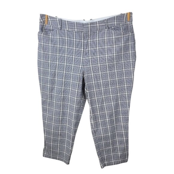 Ava Viv Elastic Waist Plus Size 20 20W Pockets Plaid Pants Slacks Crop Ankle - Picture 1 of 5